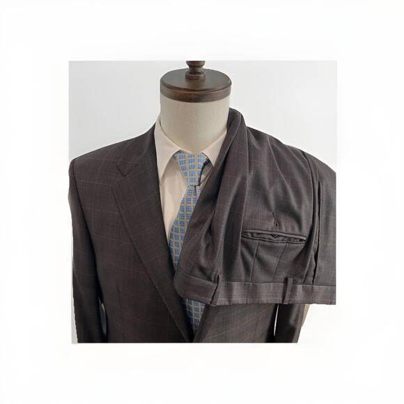 BEAUTIFUL HICKEY FREEMAN SUIT DARK BROWN WINDOWPANE 42R And 38x30 GREAT COND!